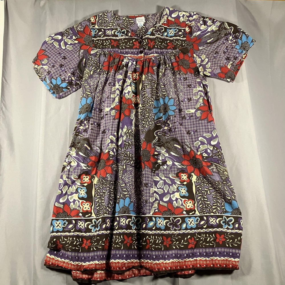 Only Necessities Dress Womens 3X Purple Floral Cotton Boho Lounge Caftan Robe